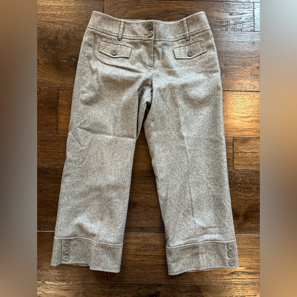 Ann Taylor Loft Grey Tweed Crop Wool Button Pants- size 4